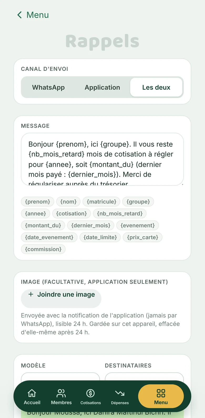 Écran de l’application Kalbaas