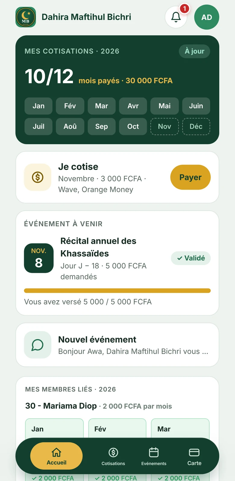 Écran de l’application Kalbaas